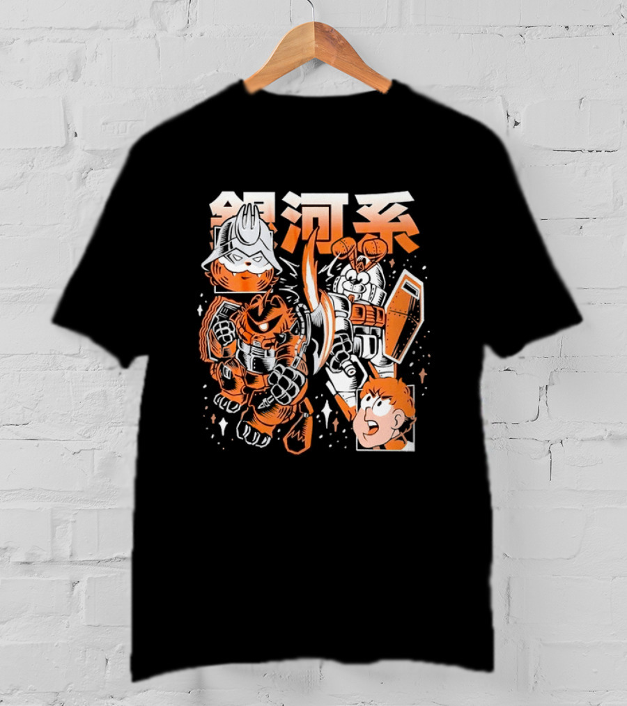 Mecha Galaxy Warrior Gundam Anime Kanji Robot Battle Scene T-Shirt
