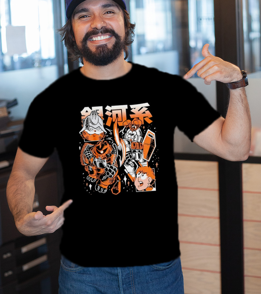 Mecha Galaxy Warrior Gundam Anime Kanji Robot Battle Scene T-Shirt