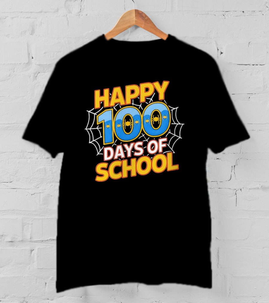 Happy 100 Days Of School Spider Web Teacher Celebration T-Shirt