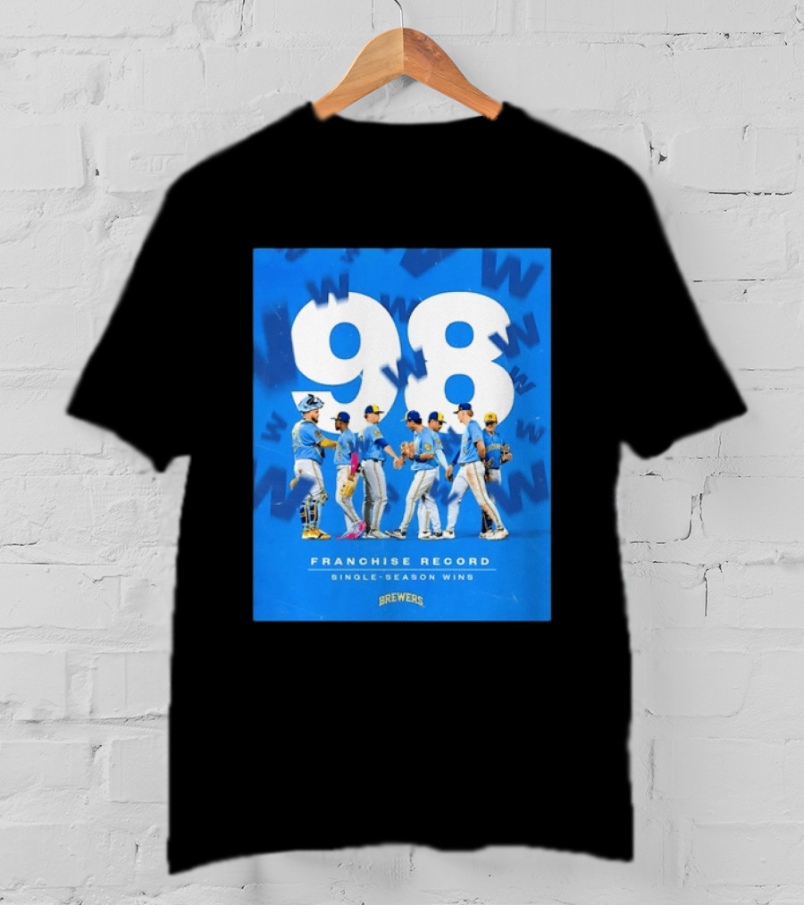 Milwaukee Brewers 98 Franchise Record Single Season Wins Team Celebration T-Shirt