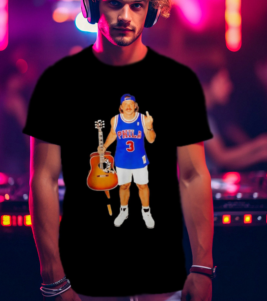 Morgan Wallen Phila 3 Jersey Middle Finger Gesture With Guitar T-Shirt