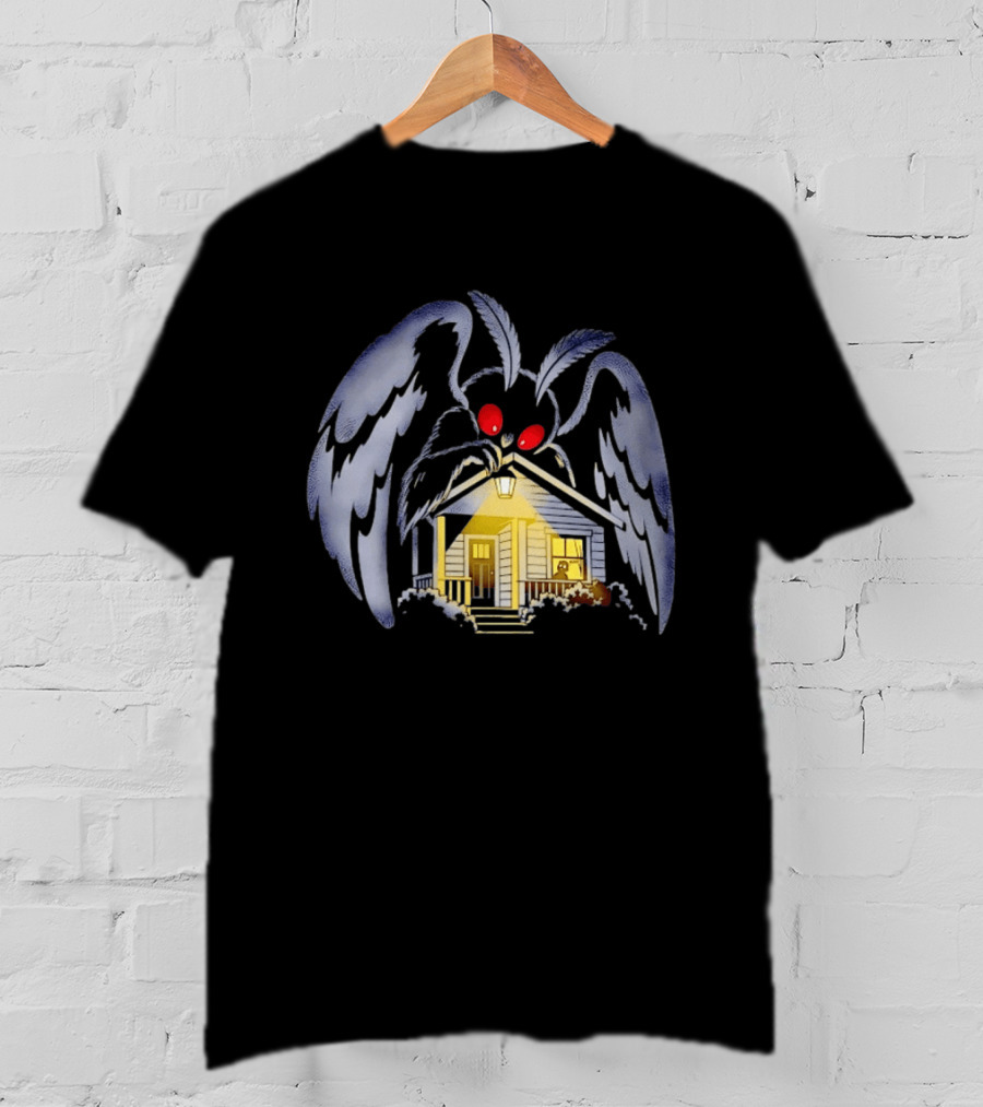Mothman Drawn To Porch Light Cryptid Creature Illuminated House T-Shirt