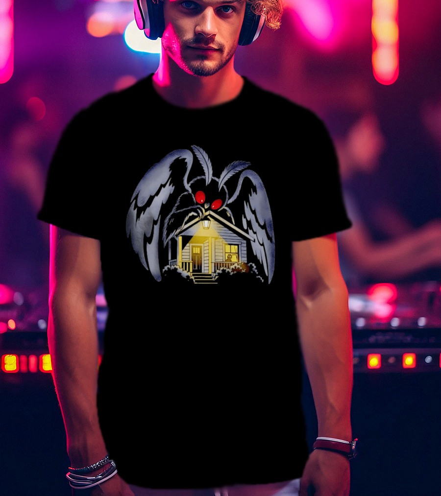 Mothman Drawn To Porch Light Cryptid Creature Illuminated House T-Shirt