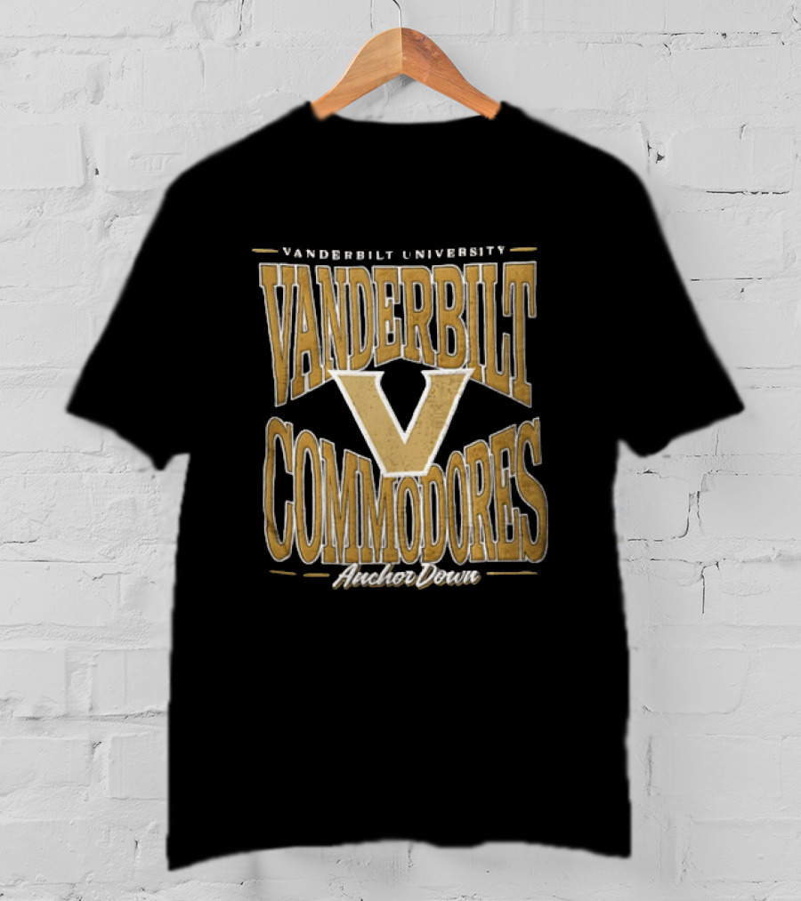 Vanderbilt Commodores Anchor Down Large Gold Letter V T-Shirt