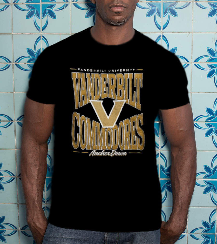Vanderbilt Commodores Anchor Down Large Gold Letter V T-Shirt