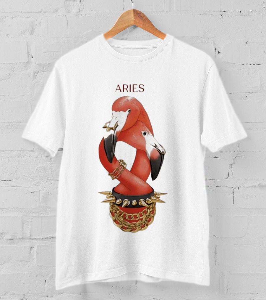 Aries Flamingo Punk Rock Zodiac Sign Astrology Bracelet Spikes T-Shirt