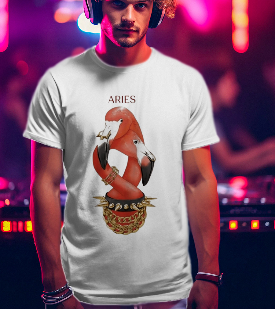 Aries Flamingo Punk Rock Zodiac Sign Astrology Bracelet Spikes T-Shirt