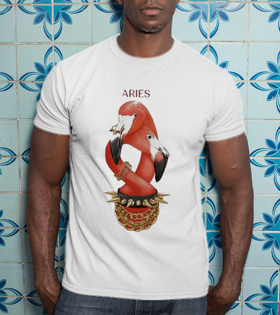 Aries Flamingo Punk Rock Zodiac Sign Astrology Bracelet Spikes T-Shirt