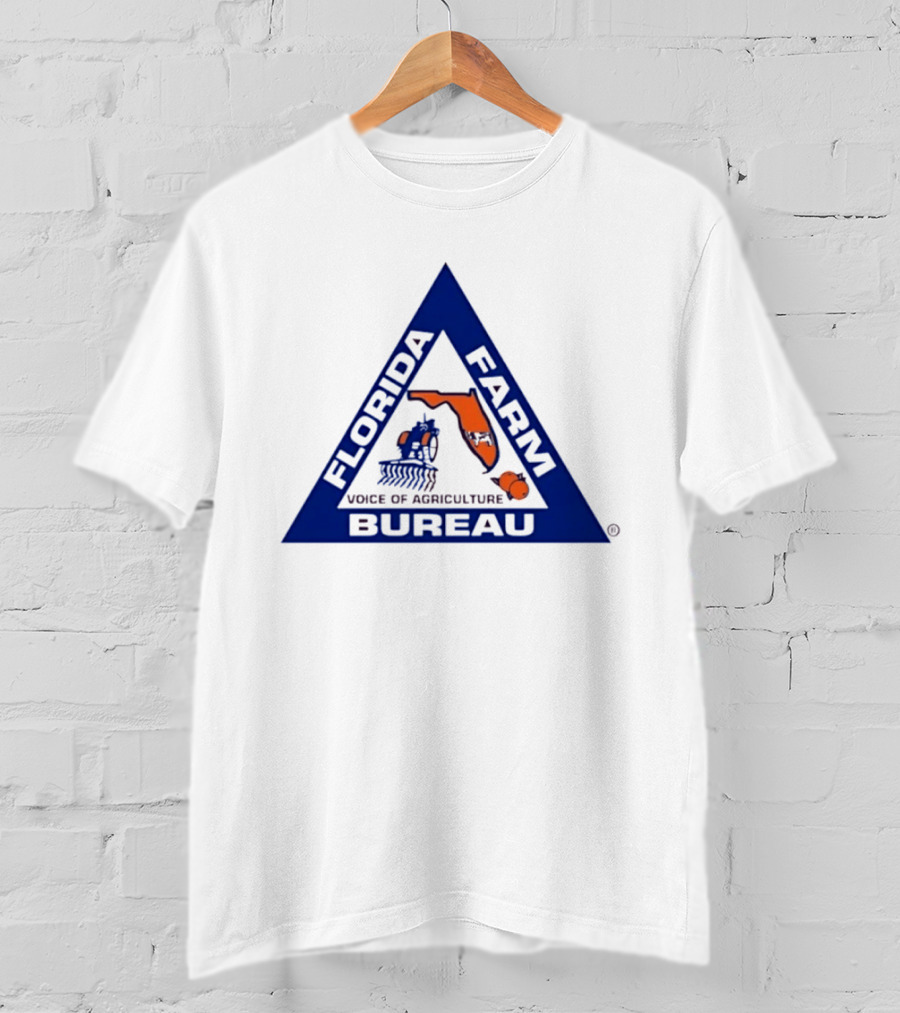 Florida Farm Bureau Voice Of Agriculture Triangle Logo With Map And Tractor T-Shirt