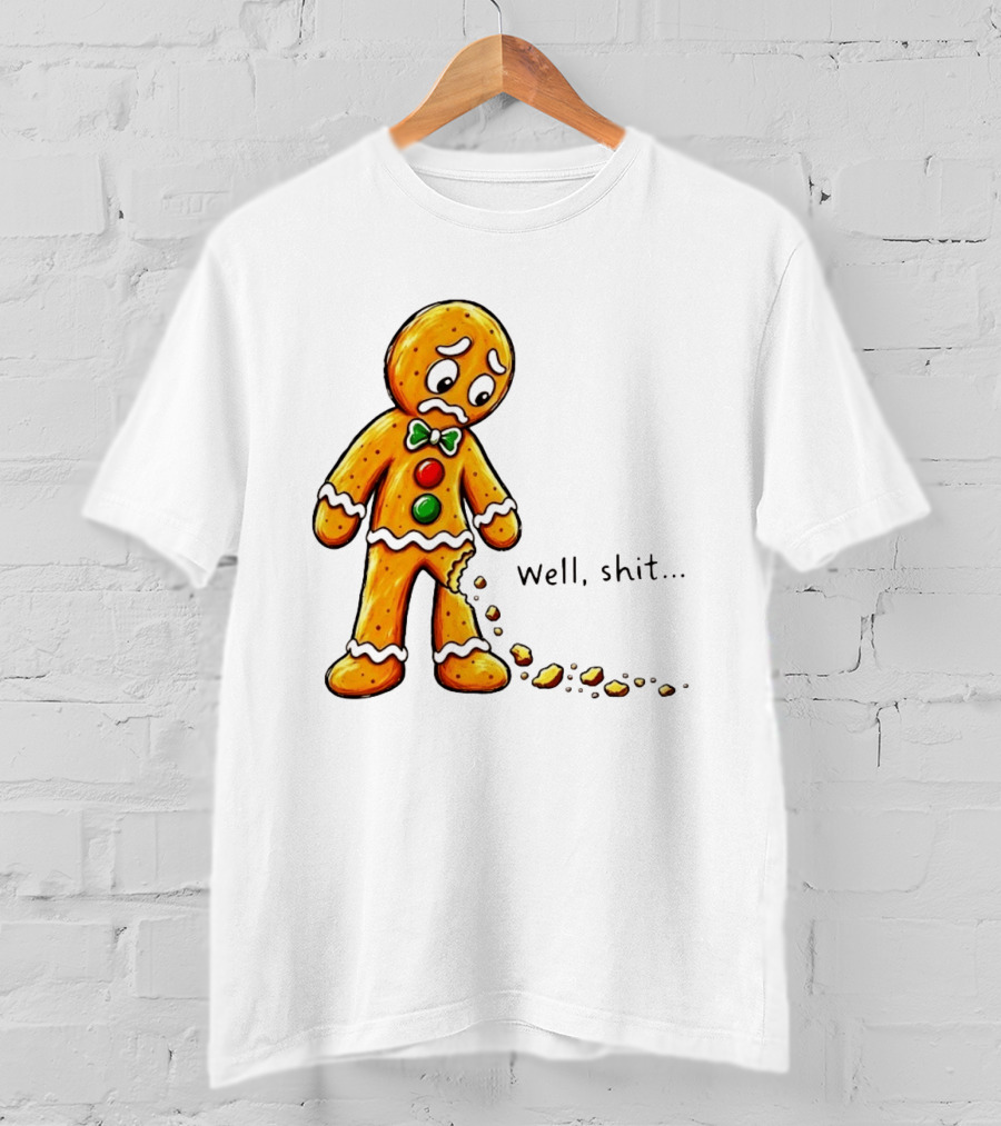 Gingerbread Man Well Shit Broken Cookie Bow Tie Colorful Buttons T-Shirt