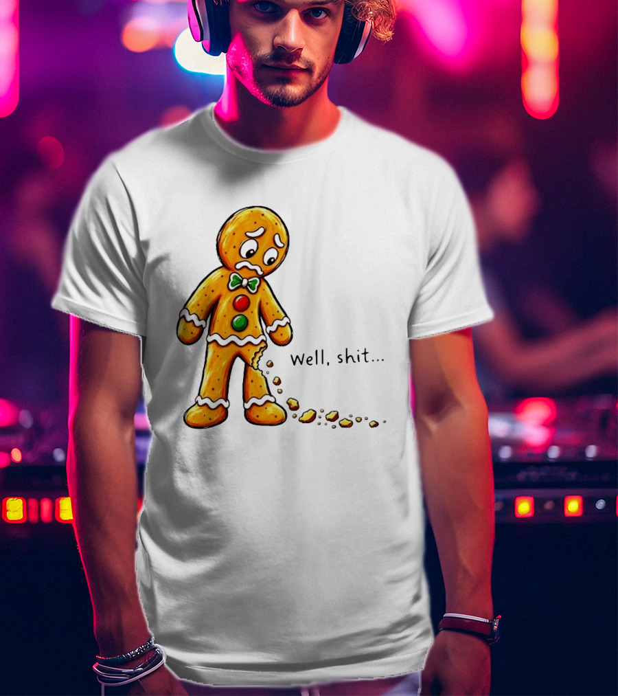 Gingerbread Man Well Shit Broken Cookie Bow Tie Colorful Buttons T-Shirt