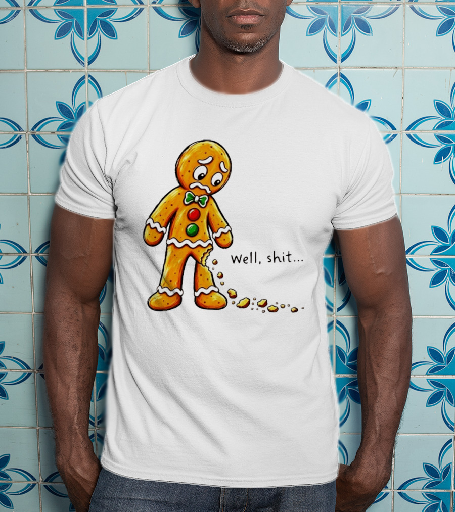 Gingerbread Man Well Shit Broken Cookie Bow Tie Colorful Buttons T-Shirt