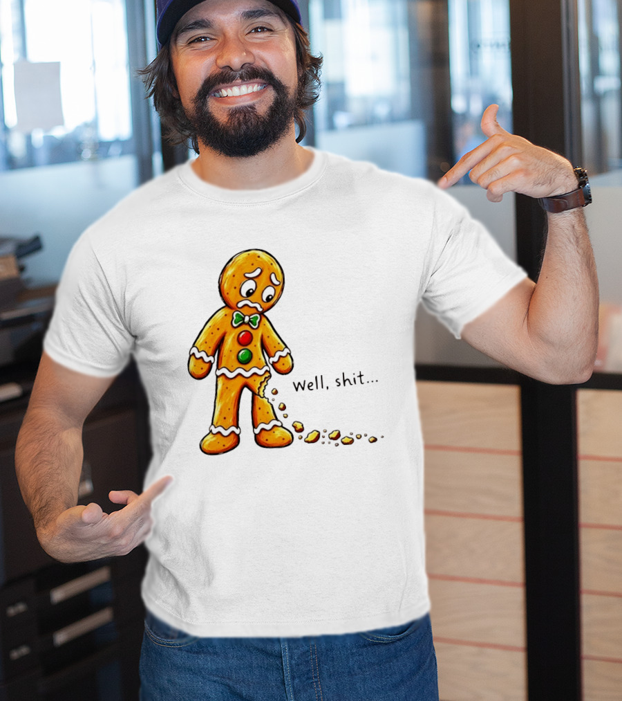 Gingerbread Man Well Shit Broken Cookie Bow Tie Colorful Buttons T-Shirt