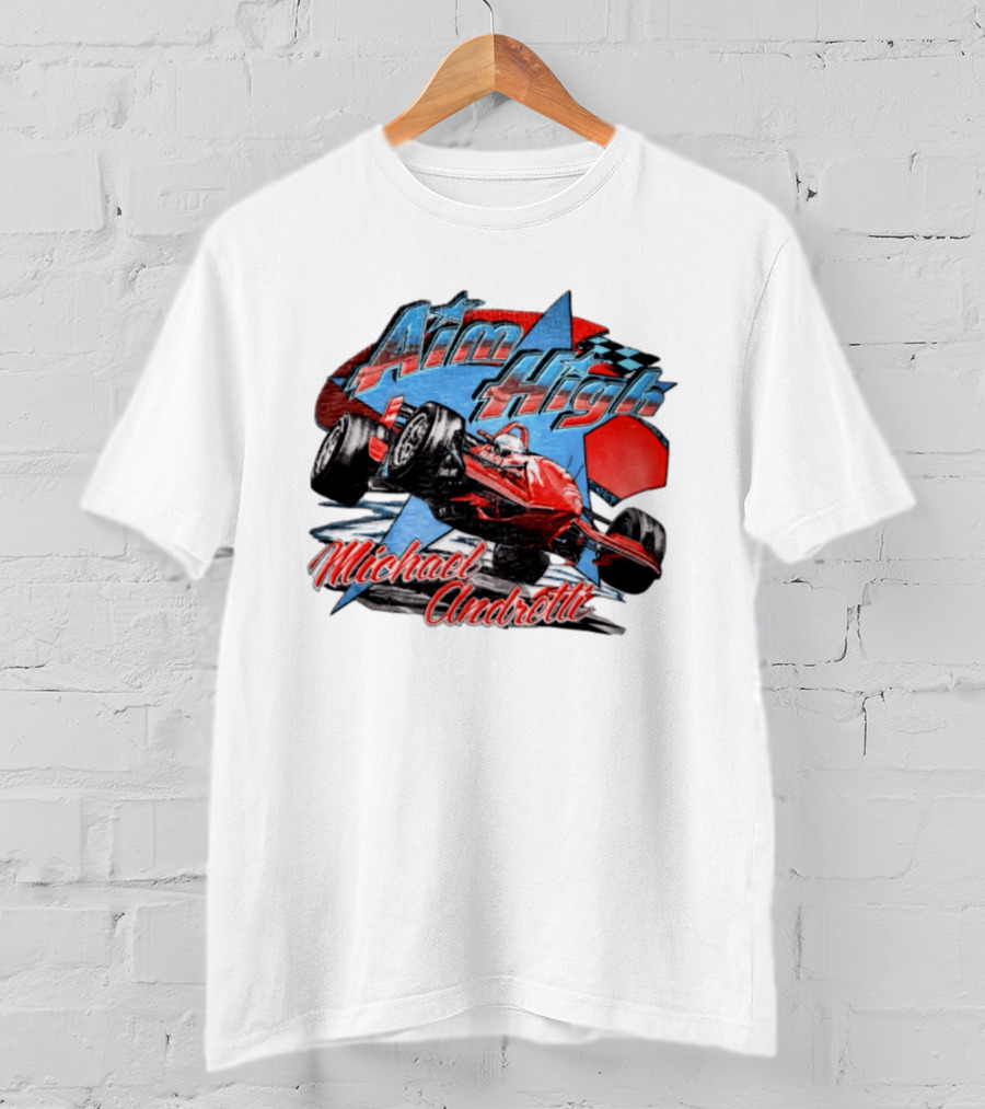 Michael Andretti Aim High Racing Car Art With Checkered Flag T-Shirt
