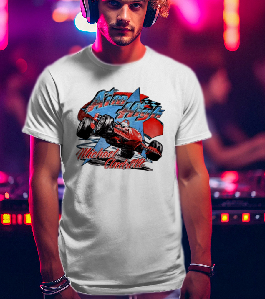 Michael Andretti Aim High Racing Car Art With Checkered Flag T-Shirt