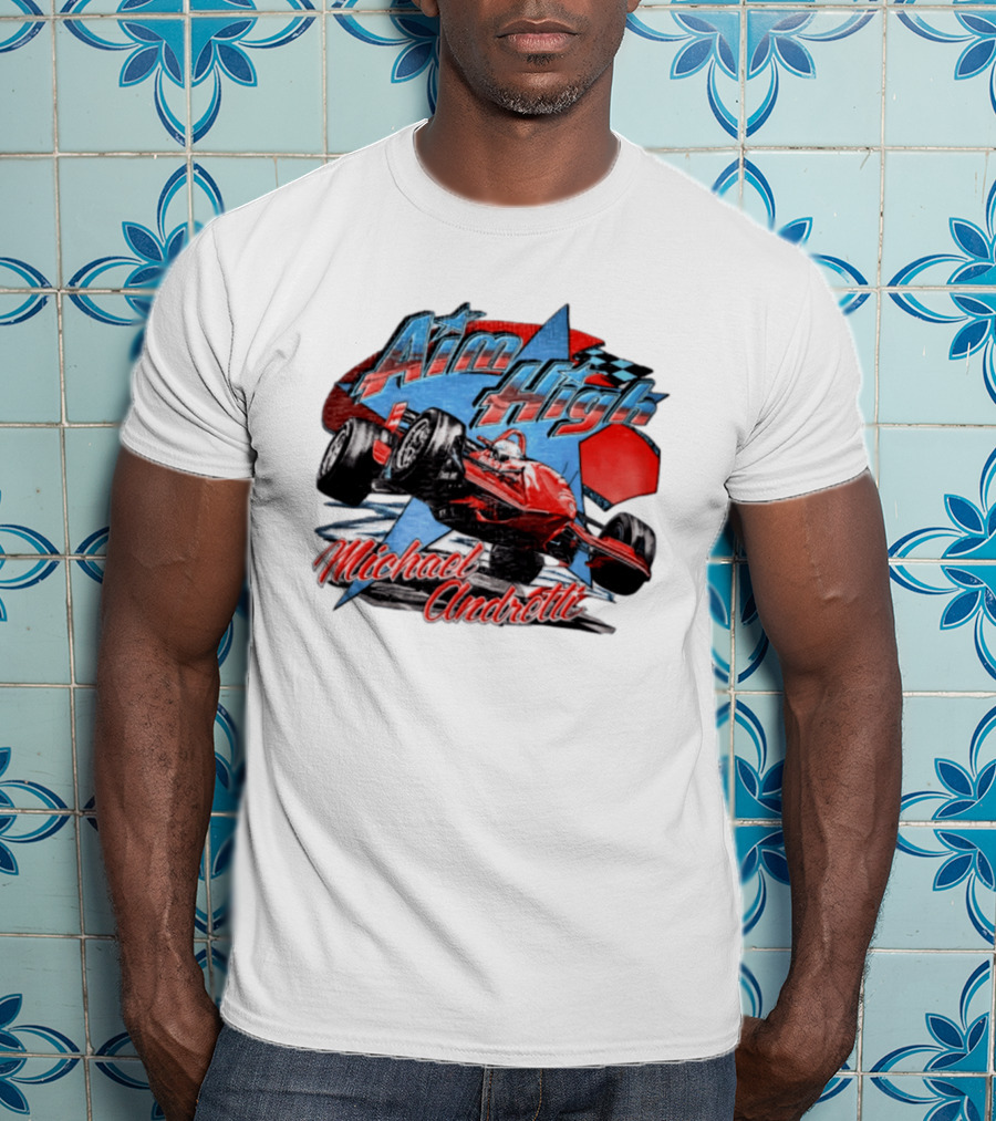 Michael Andretti Aim High Racing Car Art With Checkered Flag T-Shirt