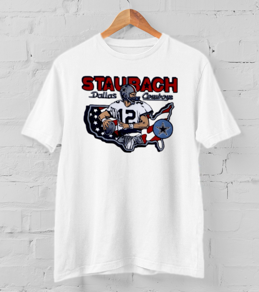 Staubach Dallas Cowboys 12 USA Star Football Legend T-Shirt