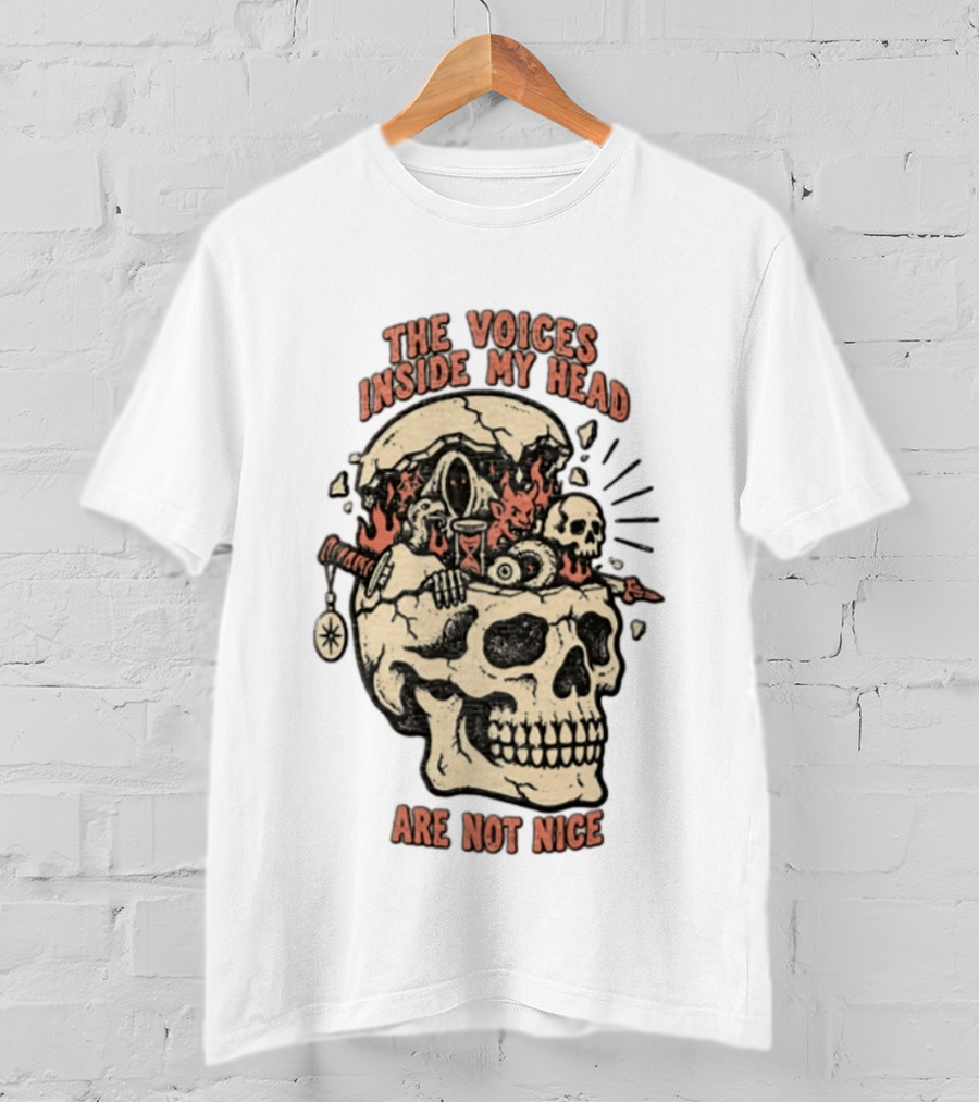The Voices Inside My Head Are Not Nice Cracked Skull Demon Hourglass Sword T-Shirt