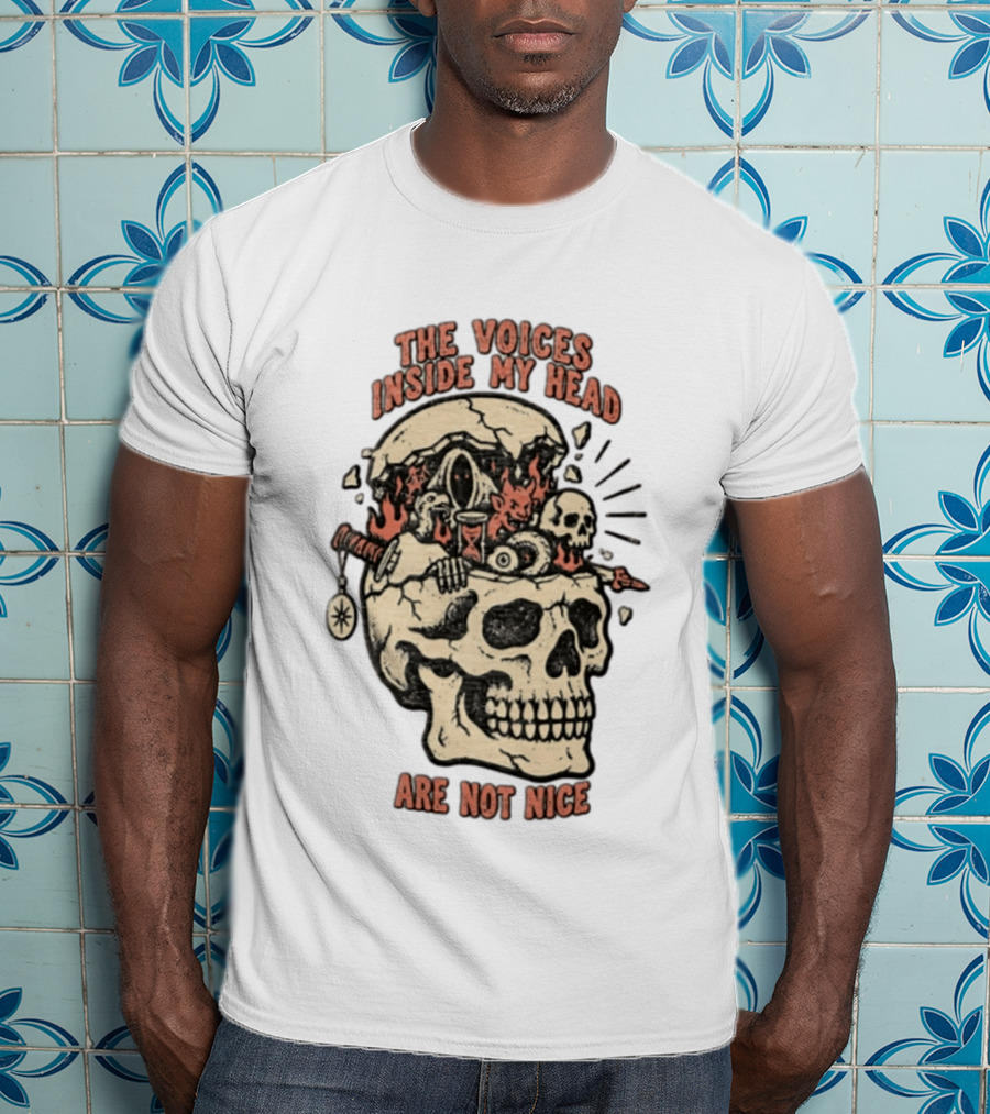 The Voices Inside My Head Are Not Nice Cracked Skull Demon Hourglass Sword T-Shirt