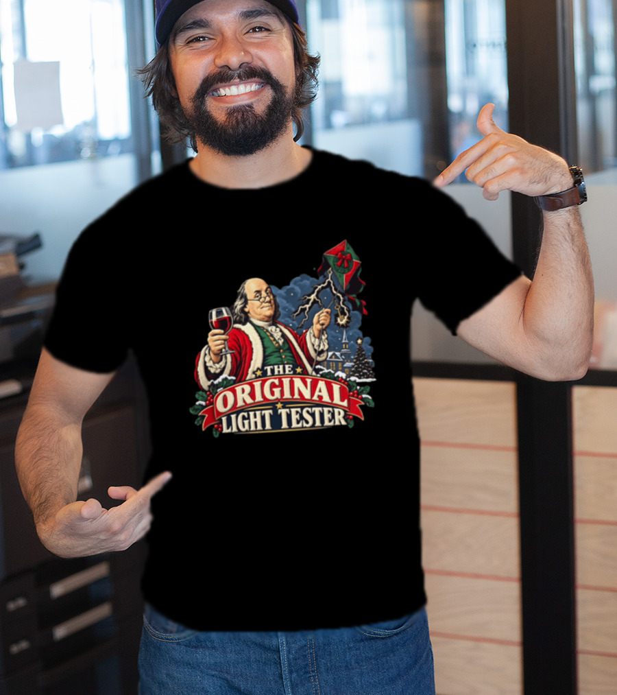 Benjamin Franklin Santa Suit Wine And Kite The Original Light Tester T-Shirt
