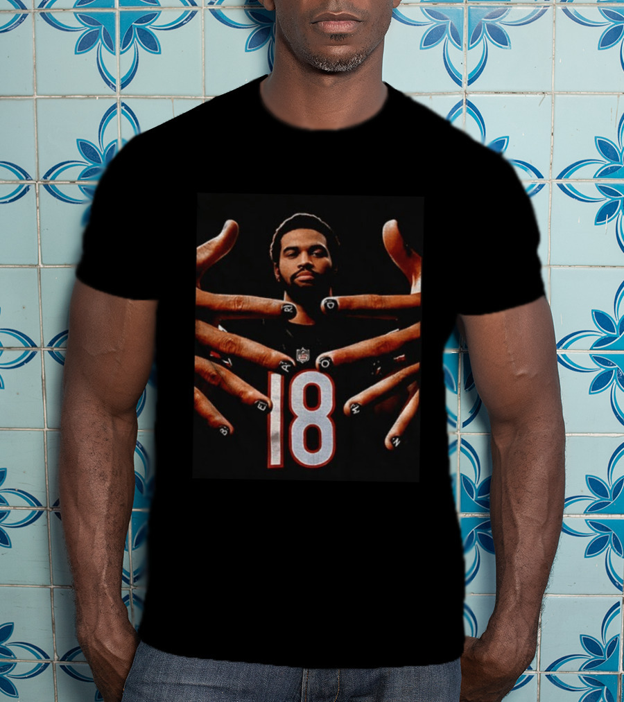 Sure, Here's A Revised Title: Caleb Williams Bear Down Black 18 Football Nails T-Shirt