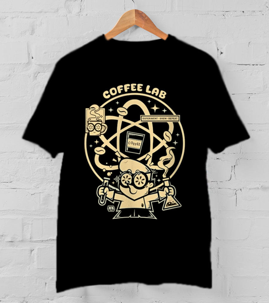 Coffee Lab Experiment Brew Repeat Dexter Scientist Atomic Coffee Cartoons T-Shirt