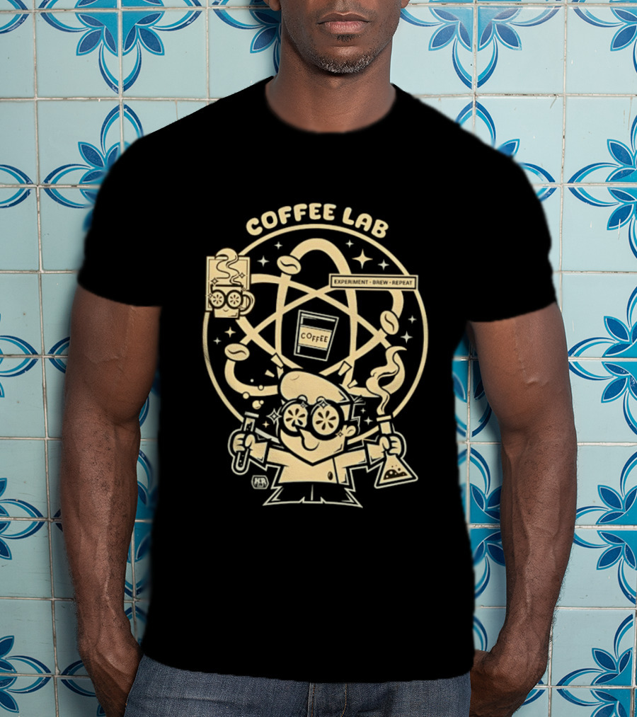 Coffee Lab Experiment Brew Repeat Dexter Scientist Atomic Coffee Cartoons T-Shirt