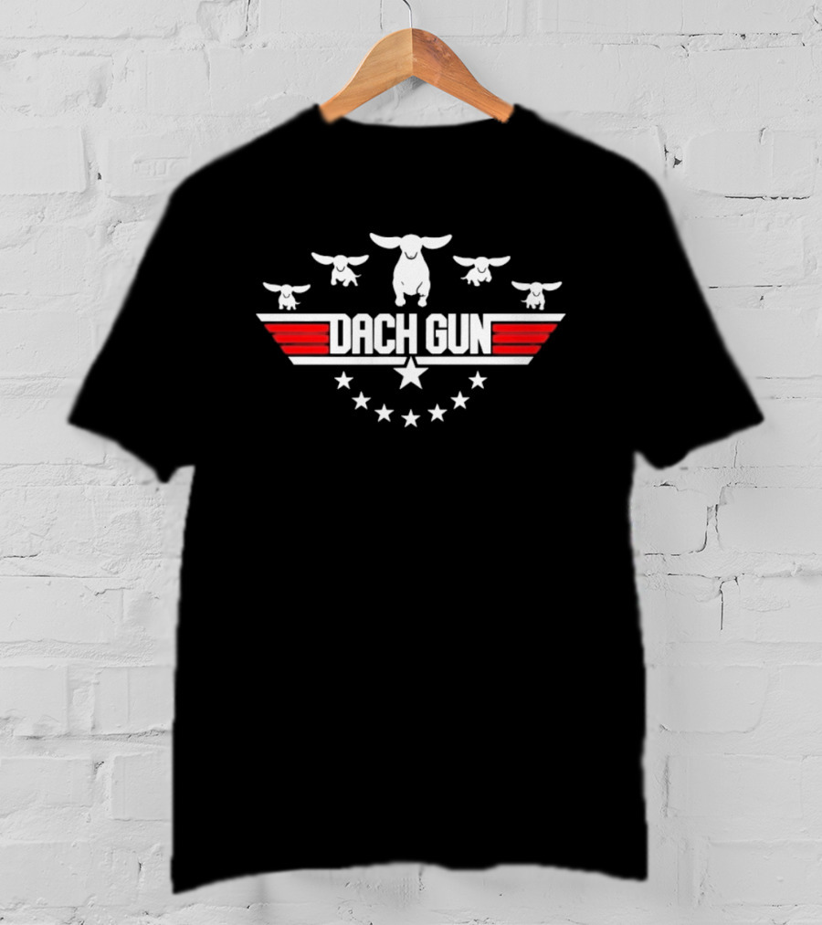 Dach Gun Dachshund Dog Lover Star And Wing Motif T-Shirt