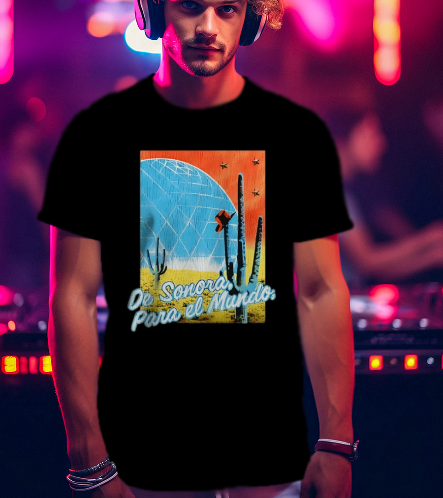 De Sonora Para El Mundo Cactus Desert Scene With Dome And Stars T-Shirt