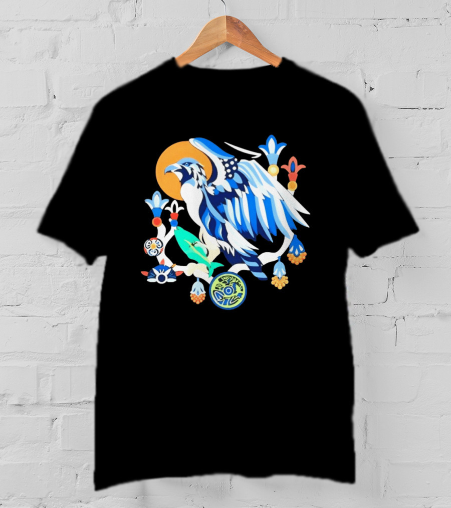 Egyptian Blue Falcon Bird Of Prey With Fish And Ancient Symbolism T-Shirt