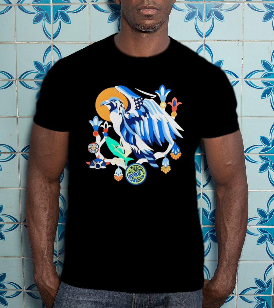 Egyptian Blue Falcon Bird Of Prey With Fish And Ancient Symbolism T-Shirt