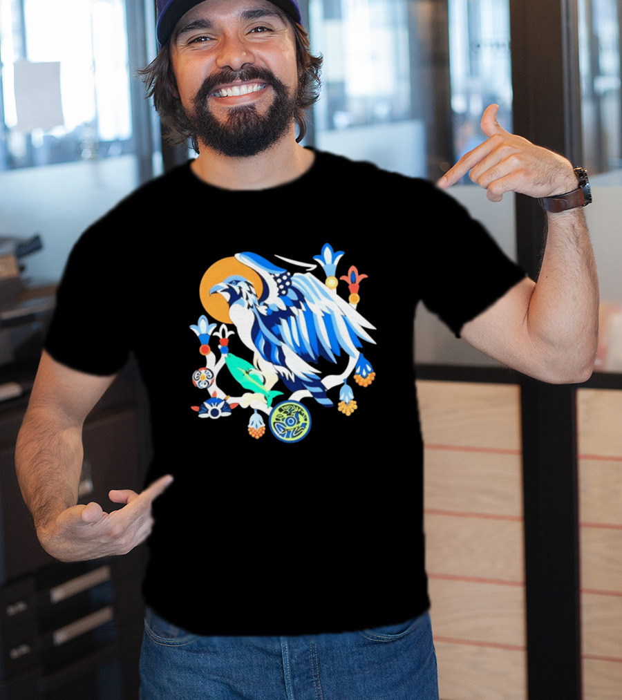 Egyptian Blue Falcon Bird Of Prey With Fish And Ancient Symbolism T-Shirt