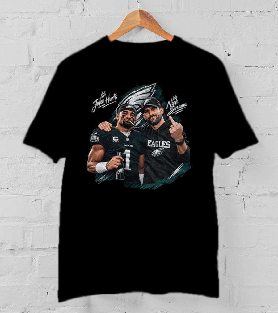 Philadelphia Eagles Jalen Hurts Nick Sirianni Celebratory Moment T-Shirt