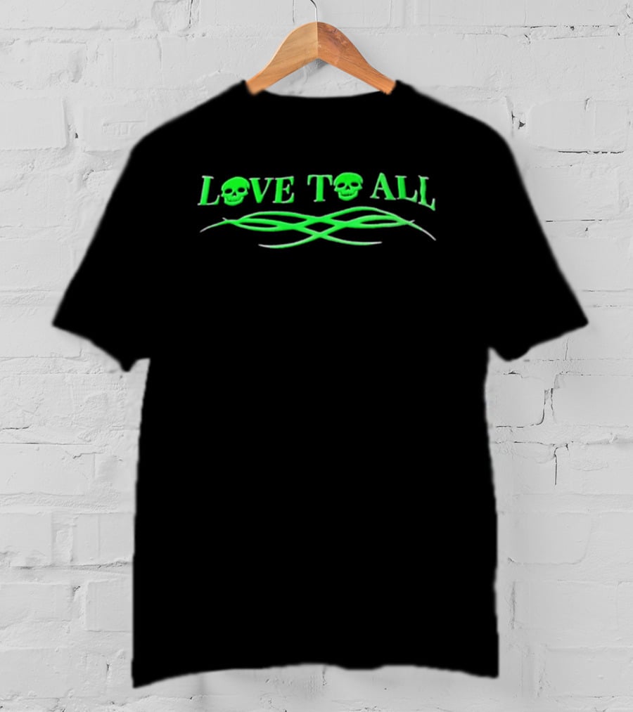 Love TO ALL Green Skulls Tribal Line Vibrant Neon Aesthetic T-Shirt