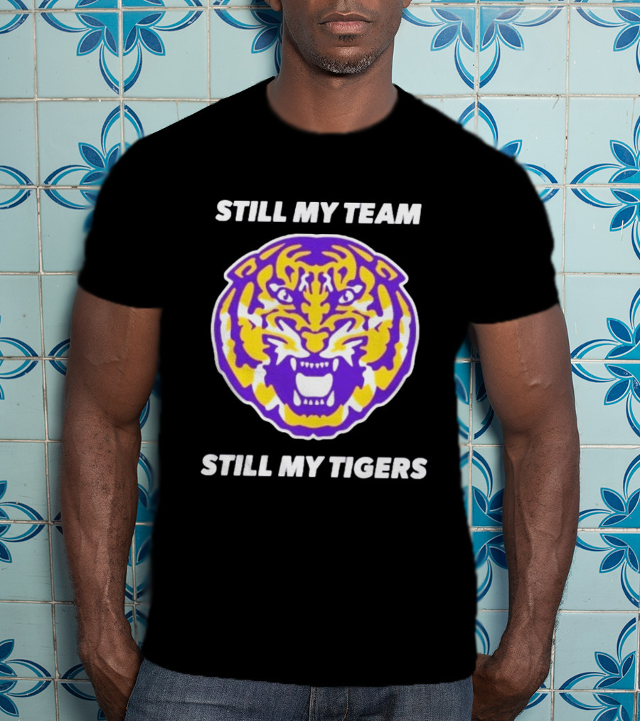 LSU Tigers Still My Team Still My Tigers Fierce Purple Gold Tiger Head T-Shirt