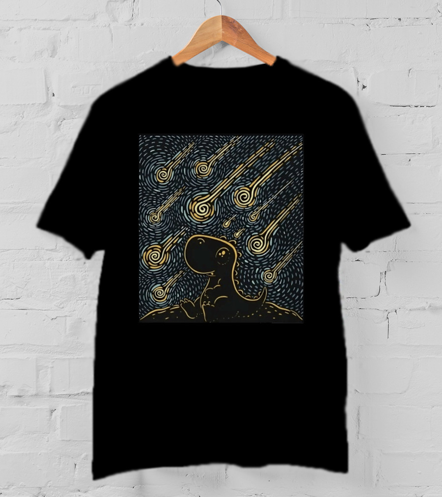 Make A Wish Dinosaur Under Shooting Star Swirl Night Sky T-Shirt