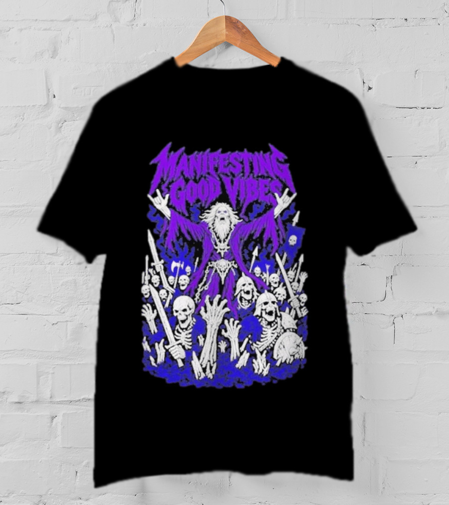 Manifesting Good Vibes Necromancer Skeleton Wizard T-Shirt