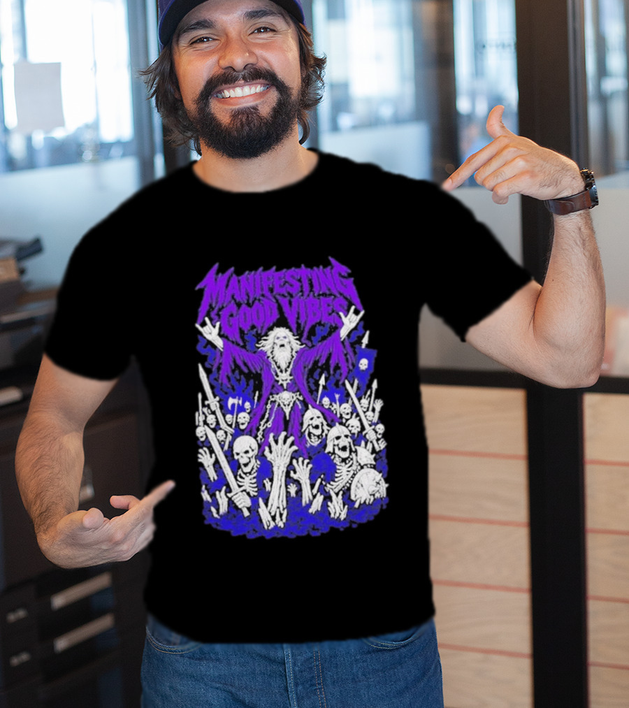 Manifesting Good Vibes Necromancer Skeleton Wizard T-Shirt