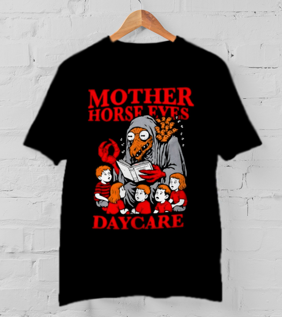 Mother Horse Eyes Daycare Creepy Creature Reading To Children T-Shirt
