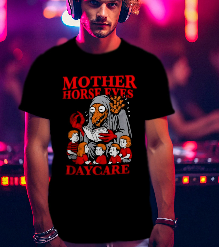 Mother Horse Eyes Daycare Creepy Creature Reading To Children T-Shirt