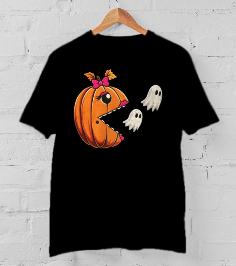Ms Pac Man Pumpkin Shape Halloween Ghosts T-Shirt
