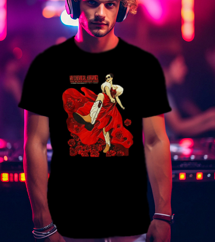 My Chemical Romance The Black Parade Tour 2025 Woman Red Dress Cowboy Boots Flowers T-Shirt