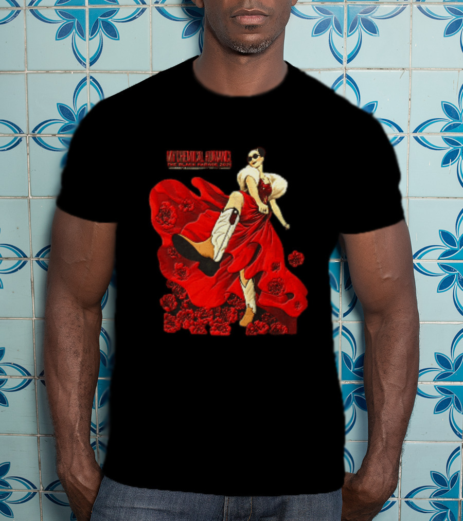 My Chemical Romance The Black Parade Tour 2025 Woman Red Dress Cowboy Boots Flowers T-Shirt