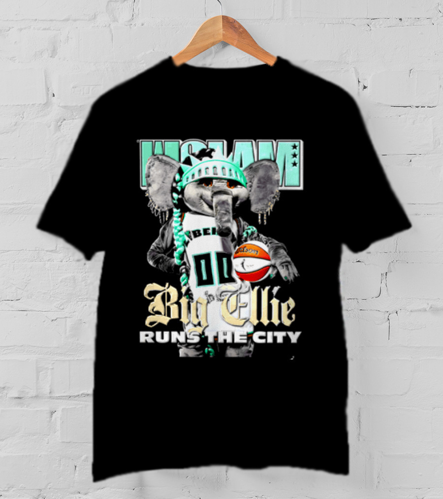 New York Liberty Big Ellie Runs The City Statue Crown Basketball T-Shirt