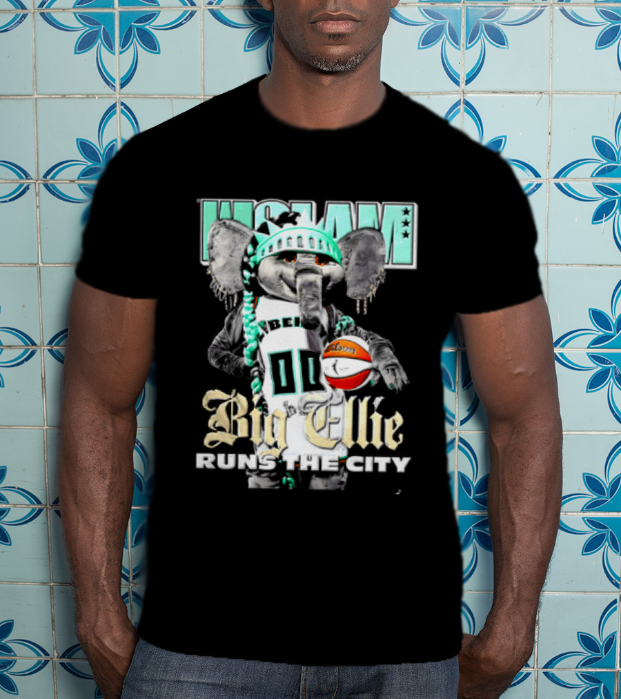 New York Liberty Big Ellie Runs The City Statue Crown Basketball T-Shirt