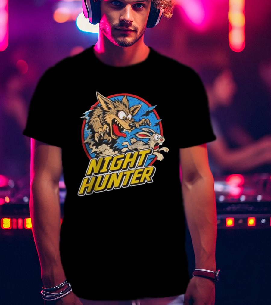 Night Hunter Coyote And Rabbit Chase Epic Predator Prey Adventure T-Shirt