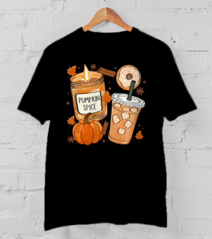 Pumpkin Spice Candle Iced Coffee Donut Autumn Aesthetic T-Shirt