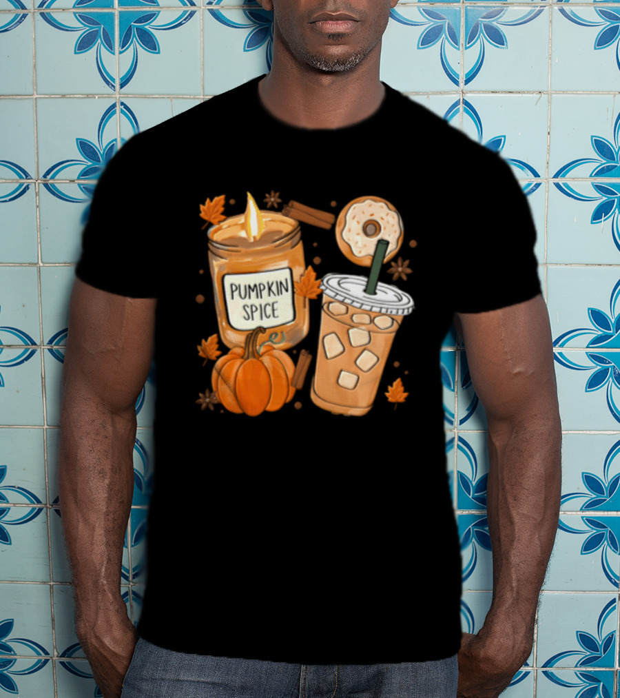 Pumpkin Spice Candle Iced Coffee Donut Autumn Aesthetic T-Shirt