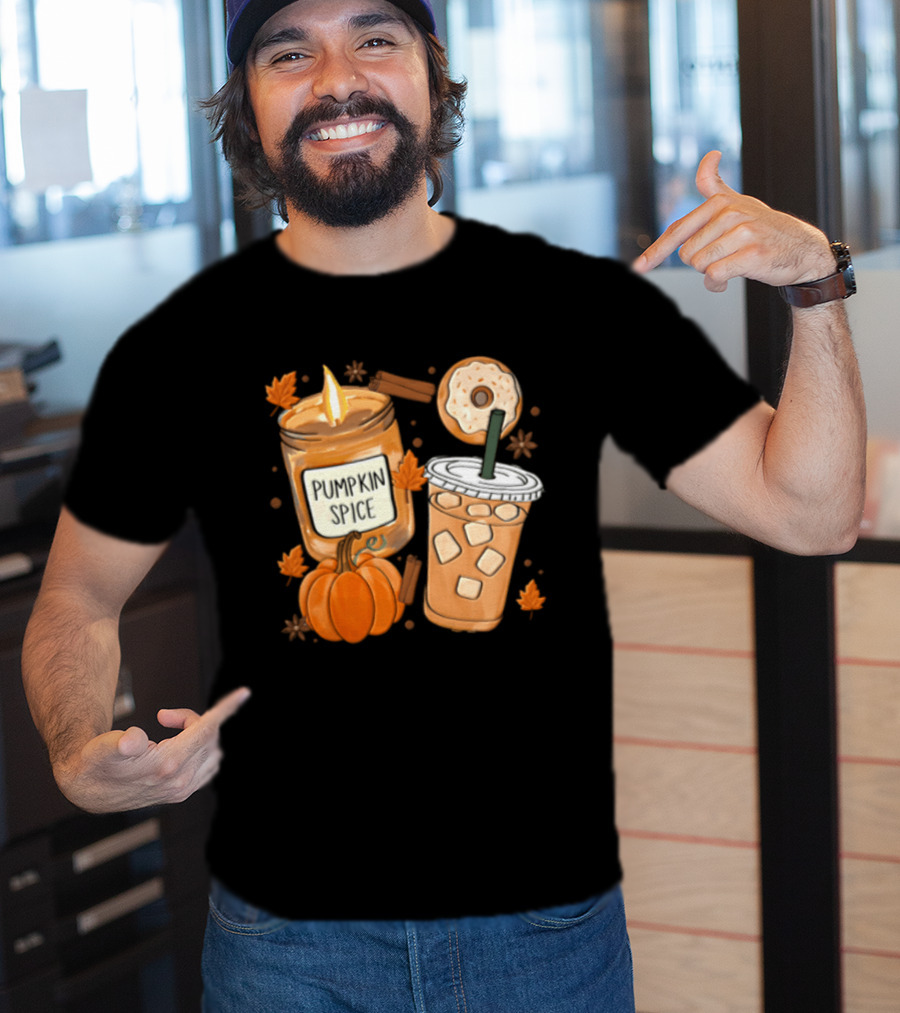 Pumpkin Spice Candle Iced Coffee Donut Autumn Aesthetic T-Shirt