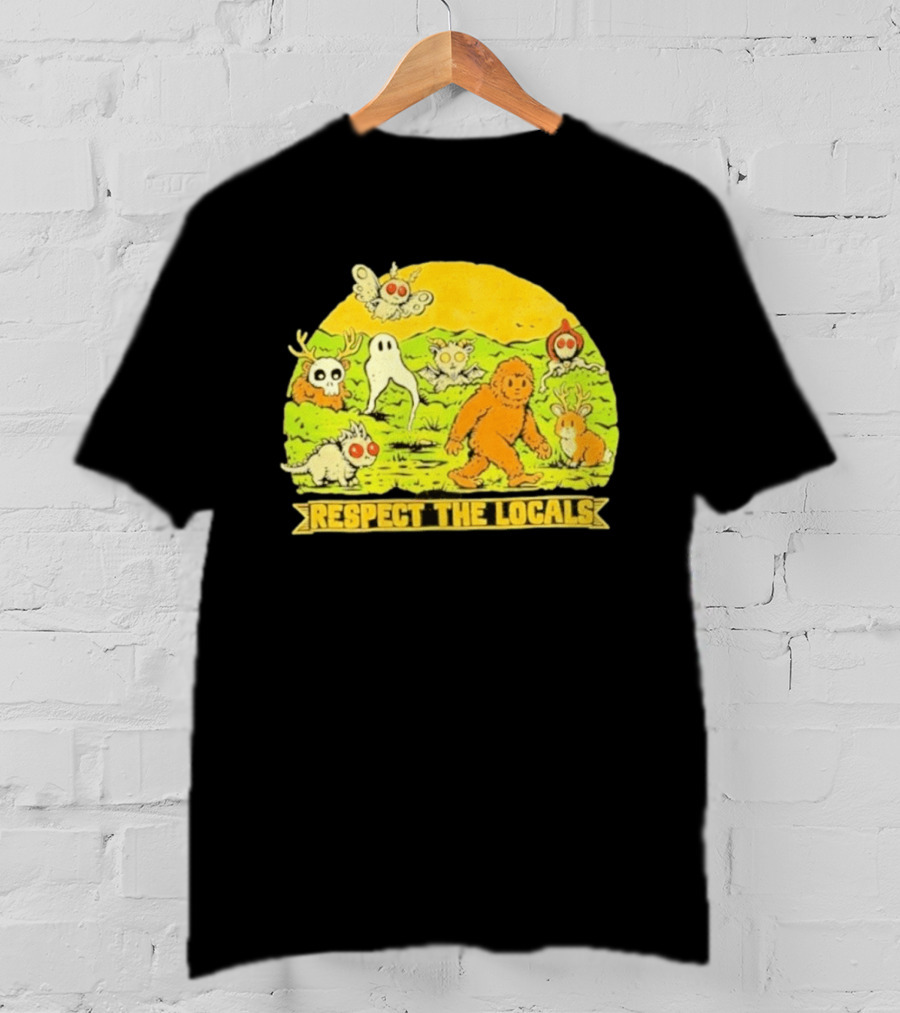 Respect The Locals Halloween Creatures Bigfoot Ghost Owl Mothman Cryptids T-Shirt